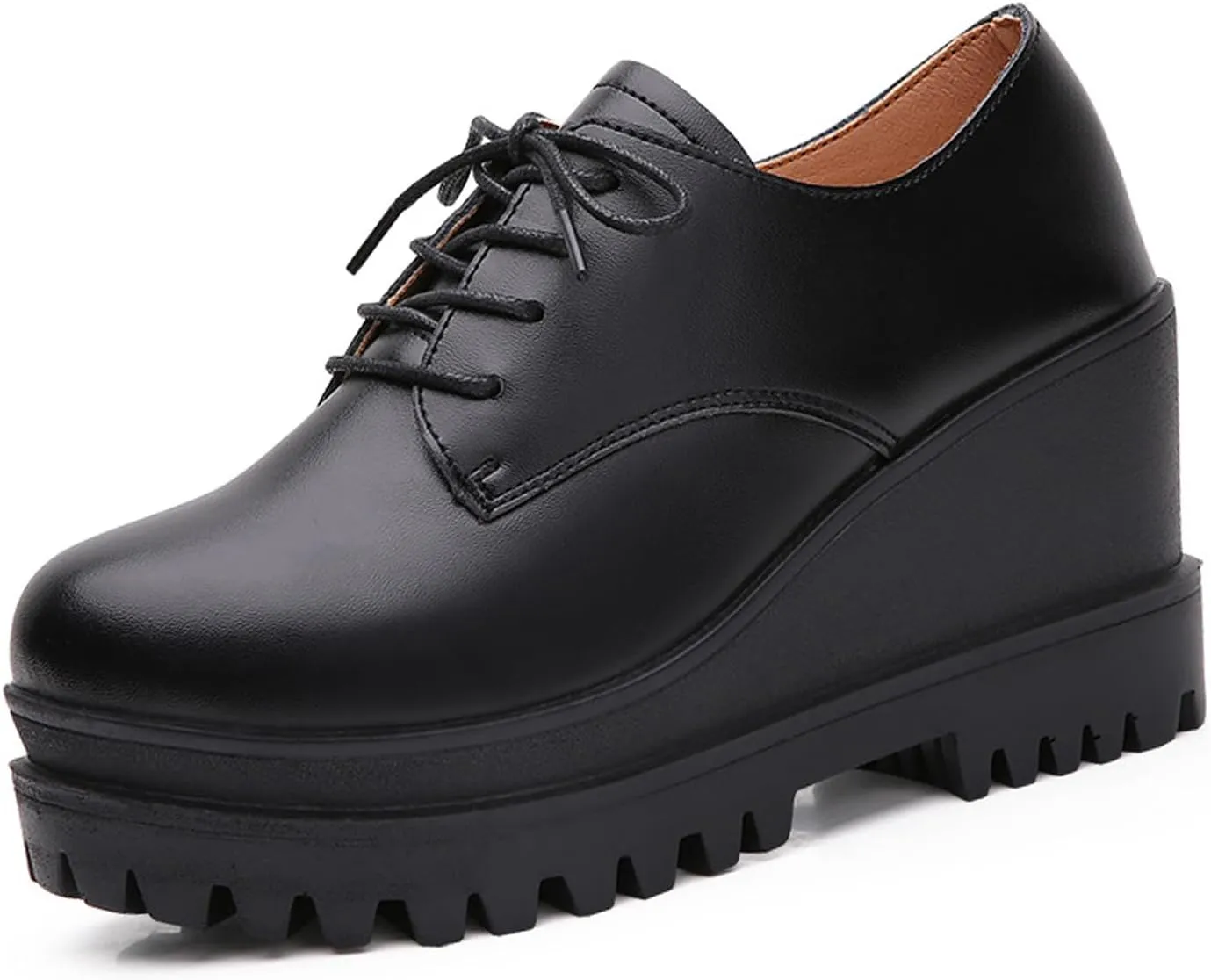 Women's Platform Wedge Loafers Classic Lace-Ups Chunky Dress Oxfords Comfortable Work Casual Shoes