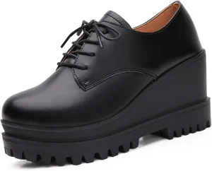 Women's Platform Wedge Loafers Classic Lace-Ups Chunky Dress Oxfords Comfortable Work Casual Shoes