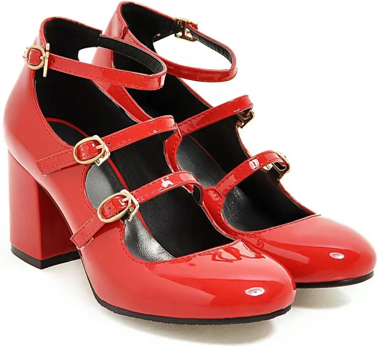 Women's Pointed Closed Toe Pumps Buckle Ankle Strap Loafers Comfortable Chunky High Heels Office Concise Cosplay Work Casual Mary Jane Daily Wear Fashion Business Dress Ballet Shoes