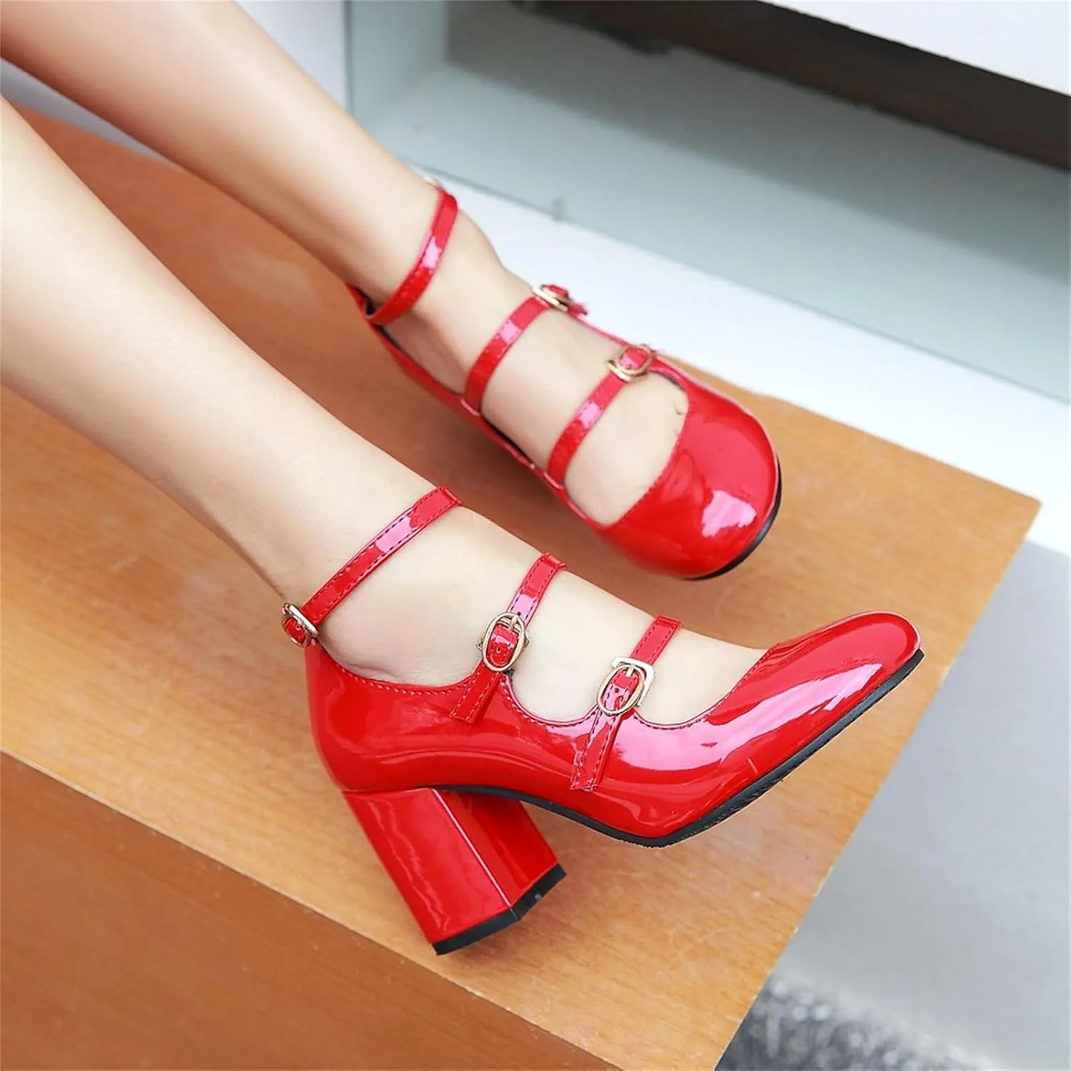 Women's Pointed Closed Toe Pumps Buckle Ankle Strap Loafers Comfortable Chunky High Heels Office Concise Cosplay Work Casual Mary Jane Daily Wear Fashion Business Dress Ballet Shoes