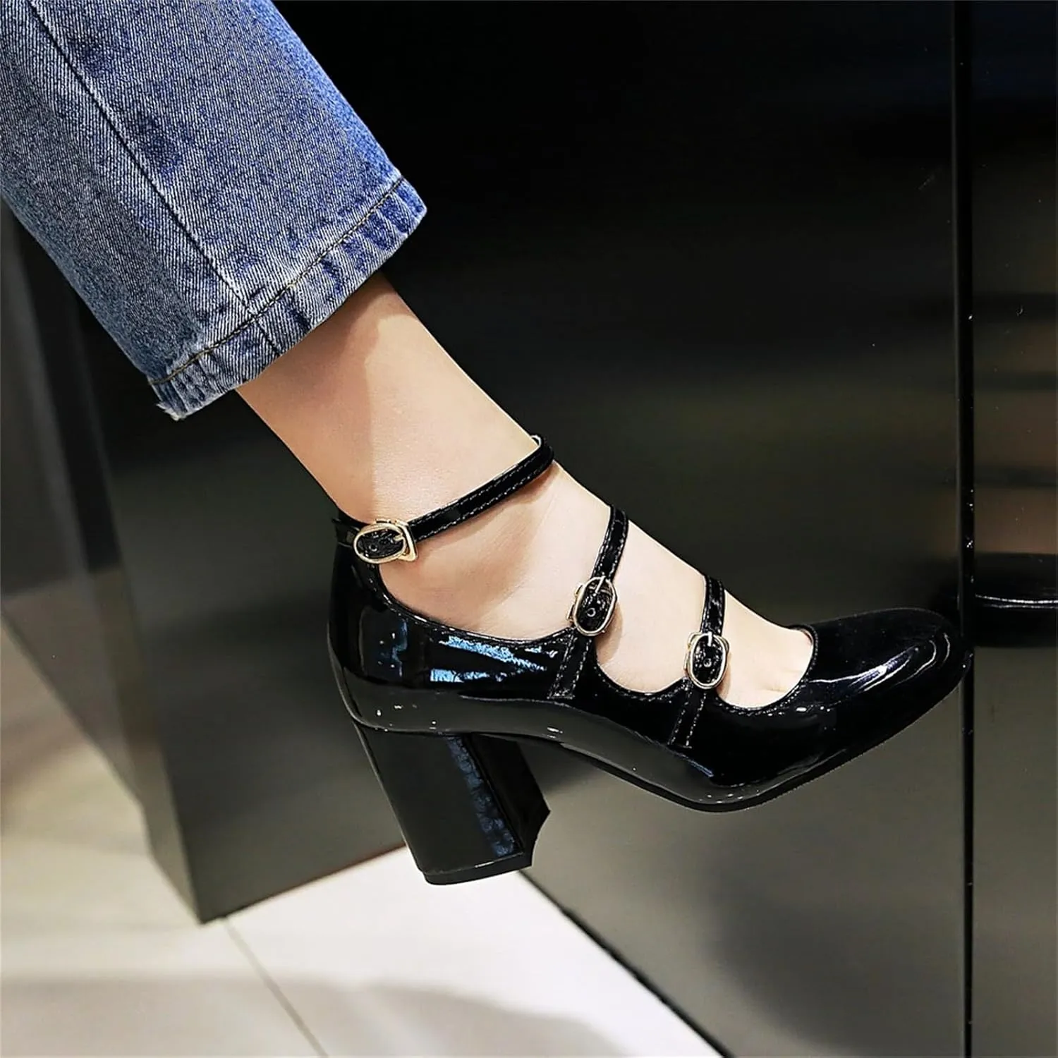Women's Pointed Closed Toe Pumps Buckle Ankle Strap Loafers Comfortable Chunky High Heels Office Concise Cosplay Work Casual Mary Jane Daily Wear Fashion Business Dress Ballet Shoes