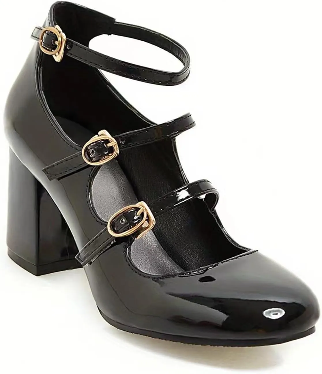 Women's Pointed Closed Toe Pumps Buckle Ankle Strap Loafers Comfortable Chunky High Heels Office Concise Cosplay Work Casual Mary Jane Daily Wear Fashion Business Dress Ballet Shoes