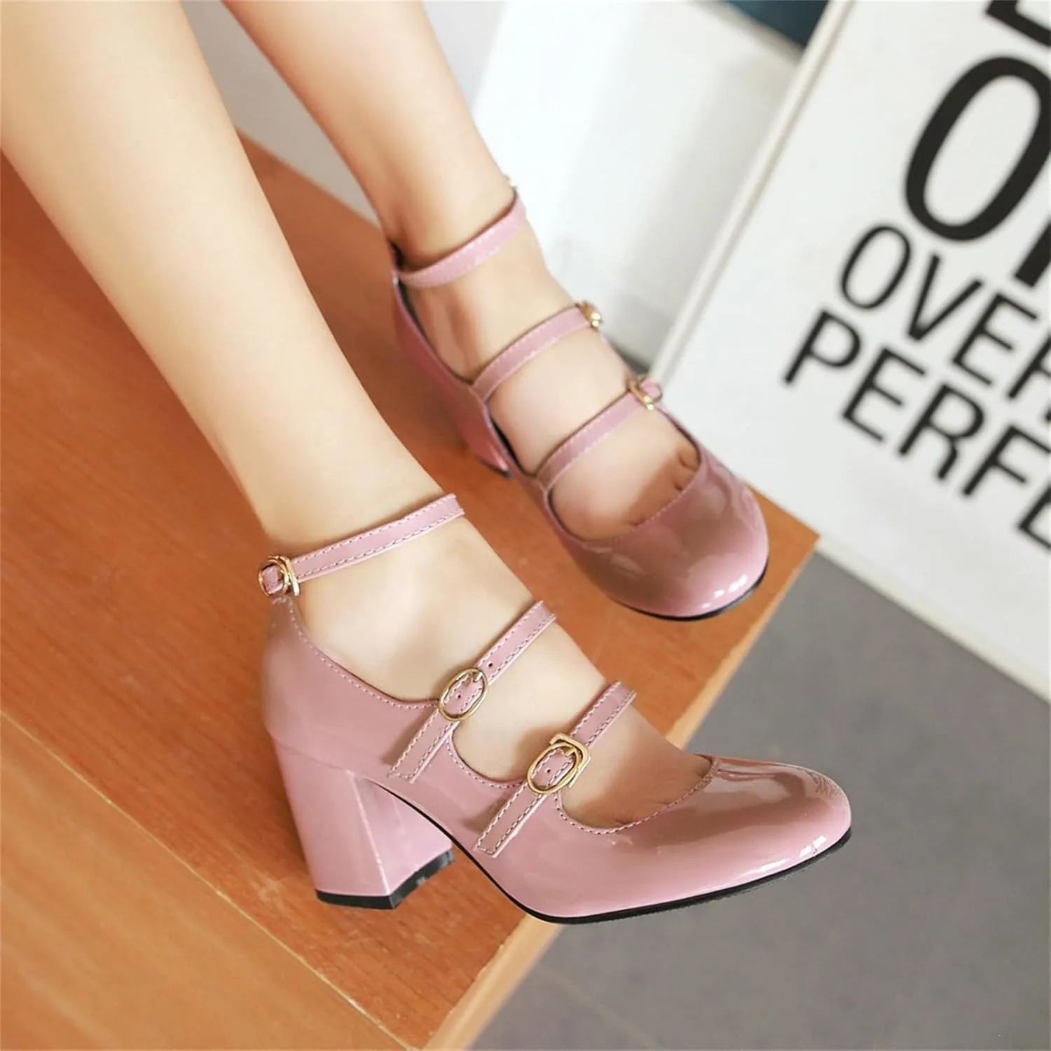 Women's Pointed Closed Toe Pumps Buckle Ankle Strap Loafers Comfortable Chunky High Heels Office Concise Cosplay Work Casual Mary Jane Daily Wear Fashion Business Dress Ballet Shoes