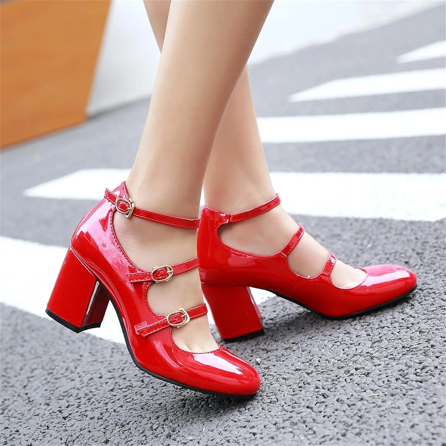 Women's Pointed Closed Toe Pumps Buckle Ankle Strap Loafers Comfortable Chunky High Heels Office Concise Cosplay Work Casual Mary Jane Daily Wear Fashion Business Dress Ballet Shoes