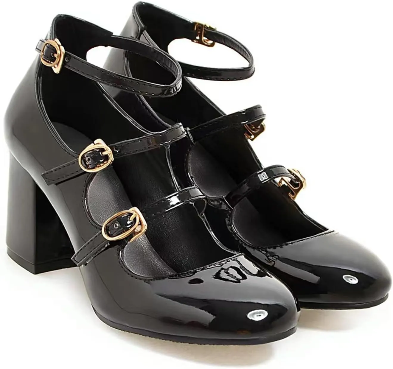 Women's Pointed Closed Toe Pumps Buckle Ankle Strap Loafers Comfortable Chunky High Heels Office Concise Cosplay Work Casual Mary Jane Daily Wear Fashion Business Dress Ballet Shoes