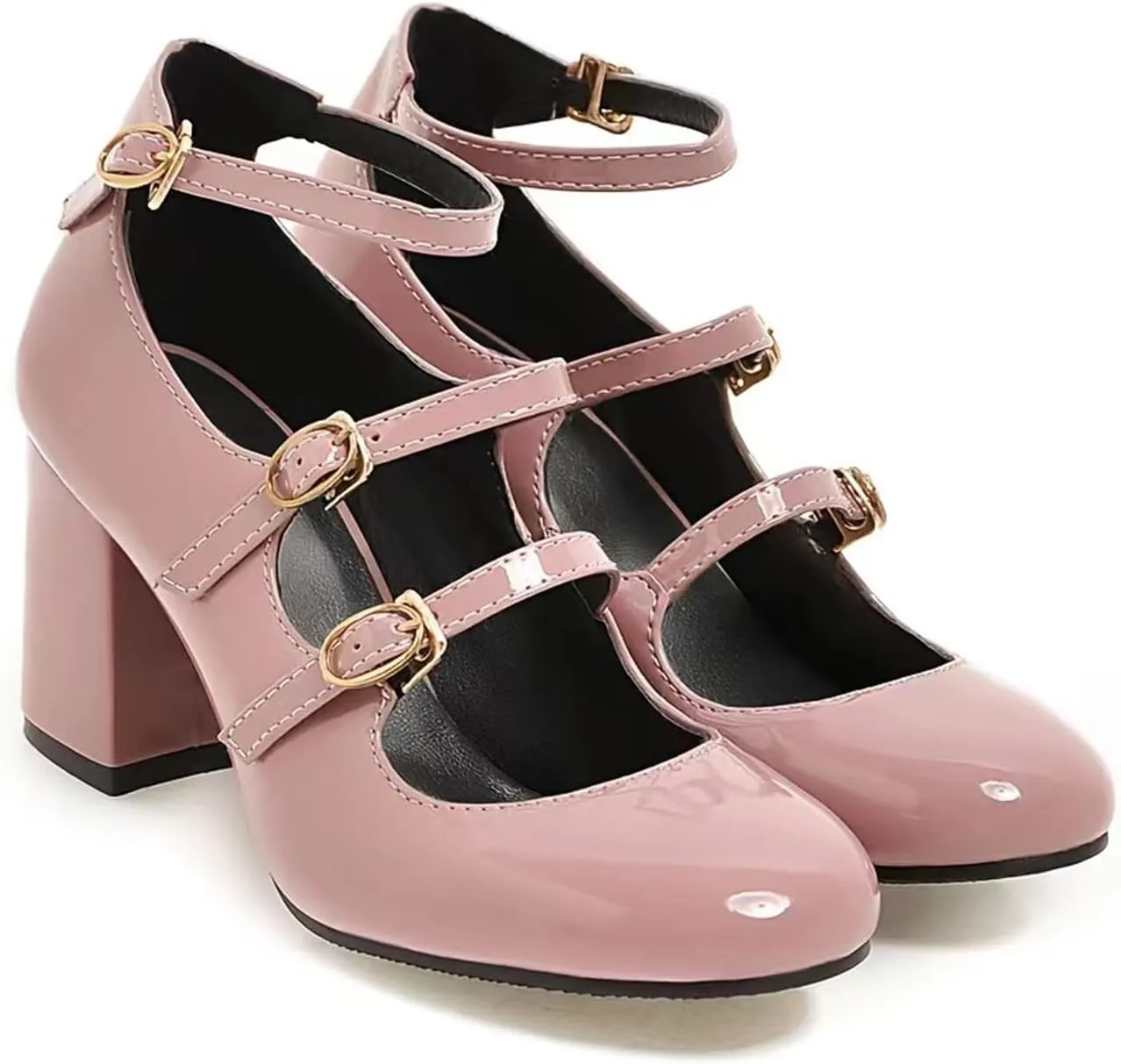 Women's Pointed Closed Toe Pumps Buckle Ankle Strap Loafers Comfortable Chunky High Heels Office Concise Cosplay Work Casual Mary Jane Daily Wear Fashion Business Dress Ballet Shoes