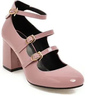 Women's Pointed Closed Toe Pumps Buckle Ankle Strap Loafers Comfortable Chunky High Heels Office Concise Cosplay Work Casual Mary Jane Daily Wear Fashion Business Dress Ballet Shoes