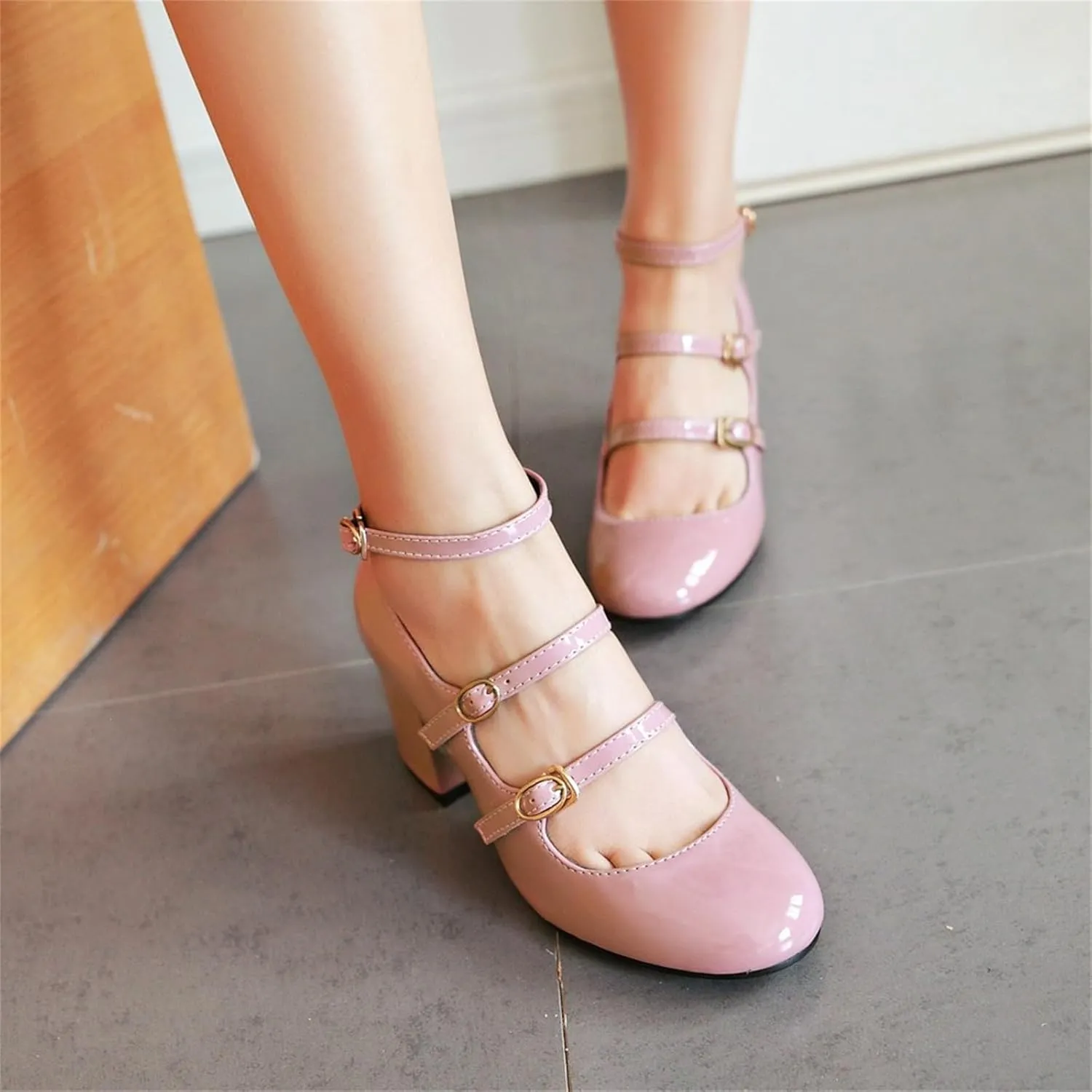 Women's Pointed Closed Toe Pumps Buckle Ankle Strap Loafers Comfortable Chunky High Heels Office Concise Cosplay Work Casual Mary Jane Daily Wear Fashion Business Dress Ballet Shoes