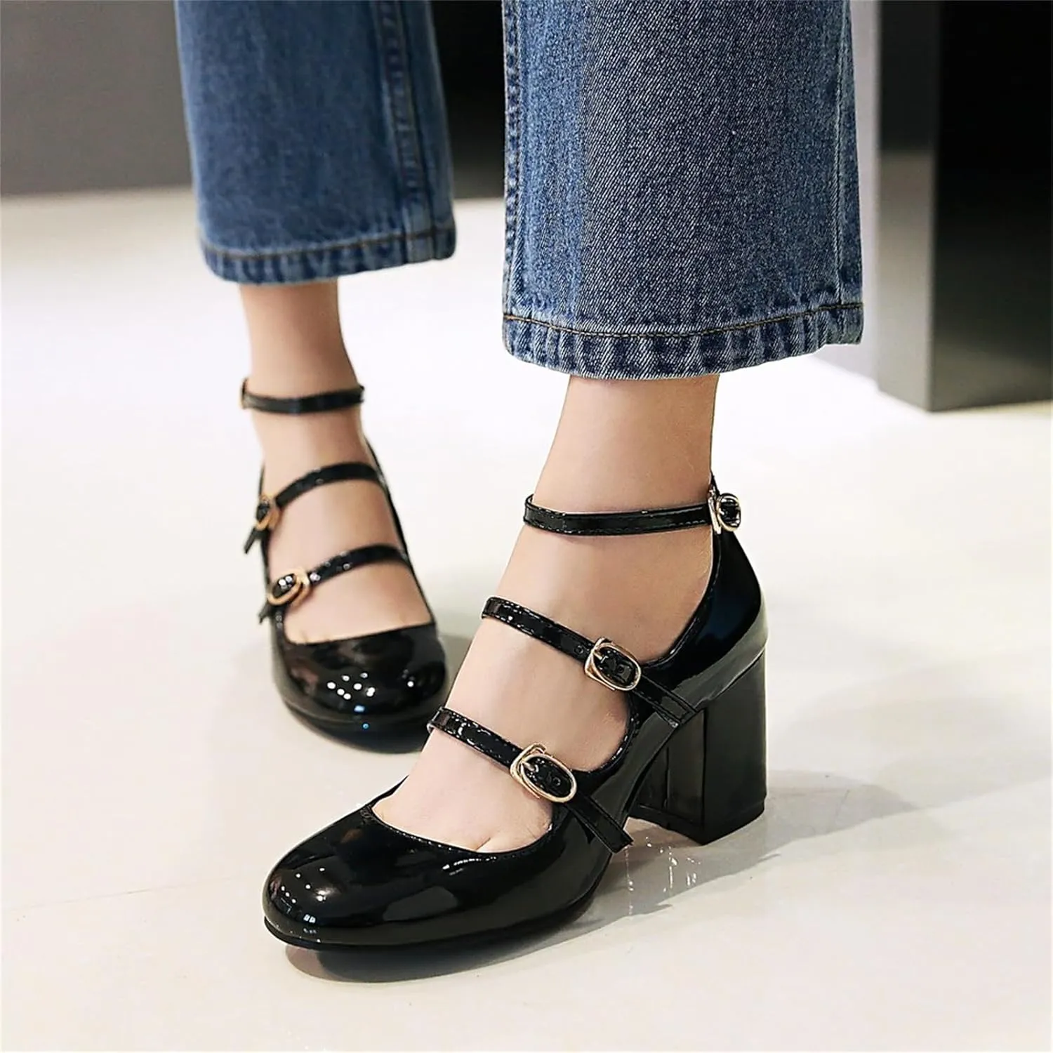 Women's Pointed Closed Toe Pumps Buckle Ankle Strap Loafers Comfortable Chunky High Heels Office Concise Cosplay Work Casual Mary Jane Daily Wear Fashion Business Dress Ballet Shoes