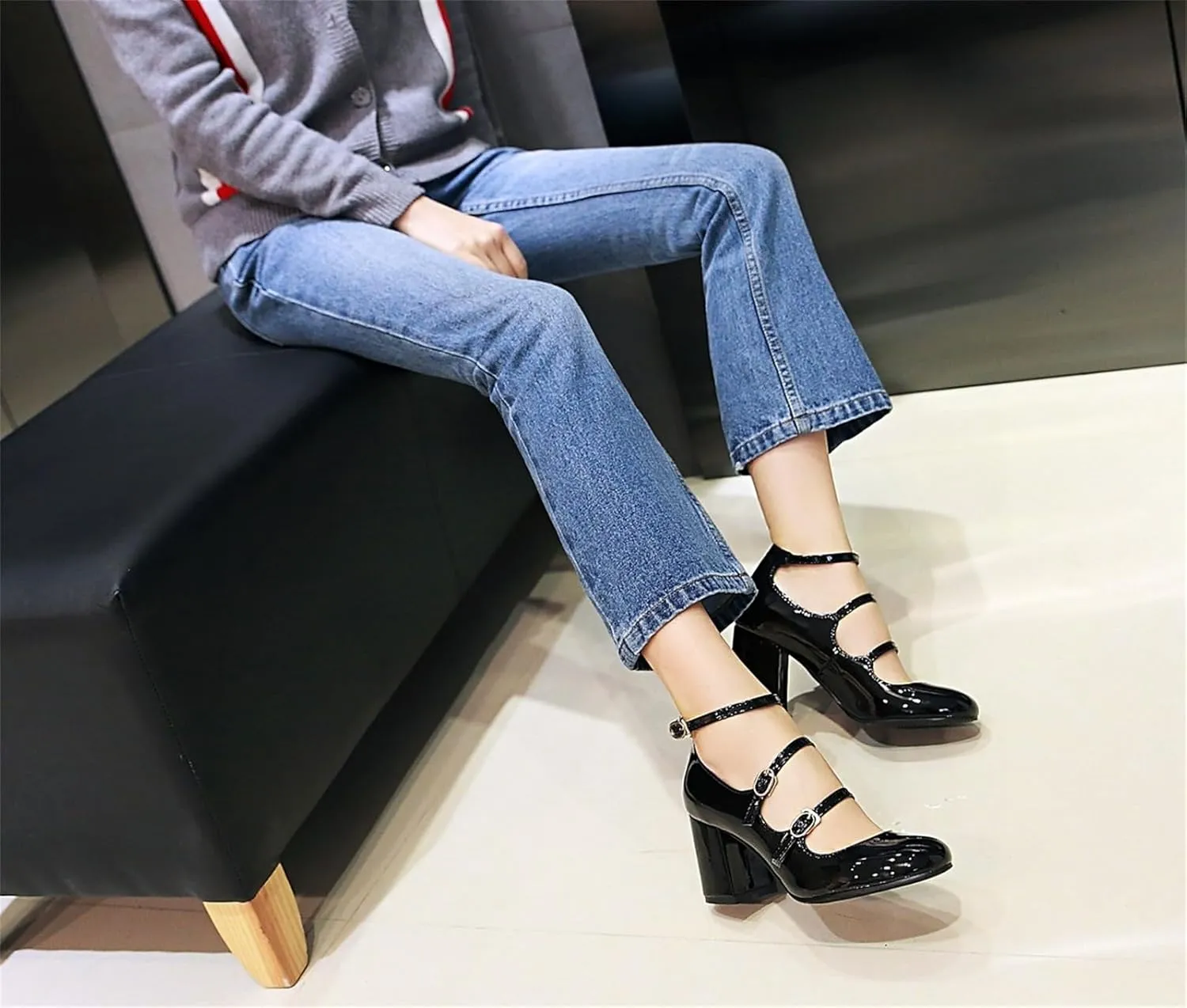 Women's Pointed Closed Toe Pumps Buckle Ankle Strap Loafers Comfortable Chunky High Heels Office Concise Cosplay Work Casual Mary Jane Daily Wear Fashion Business Dress Ballet Shoes