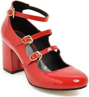 Women's Pointed Closed Toe Pumps Buckle Ankle Strap Loafers Comfortable Chunky High Heels Office Concise Cosplay Work Casual Mary Jane Daily Wear Fashion Business Dress Ballet Shoes
