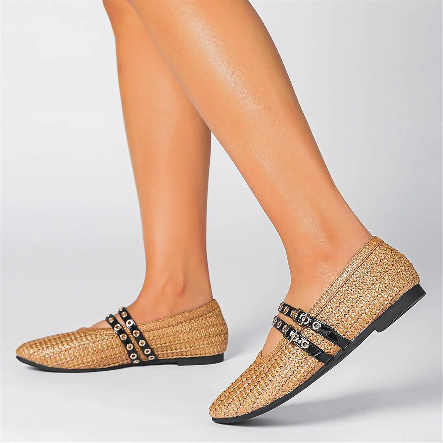 Women's Retro Cap Toe Flat Mary Janes Shoes Adjustable Buckle Comfortable Breathable Slip On Ballet Flats Soft Sole Casual Dress Shoes for Work Office Outdoor Walking