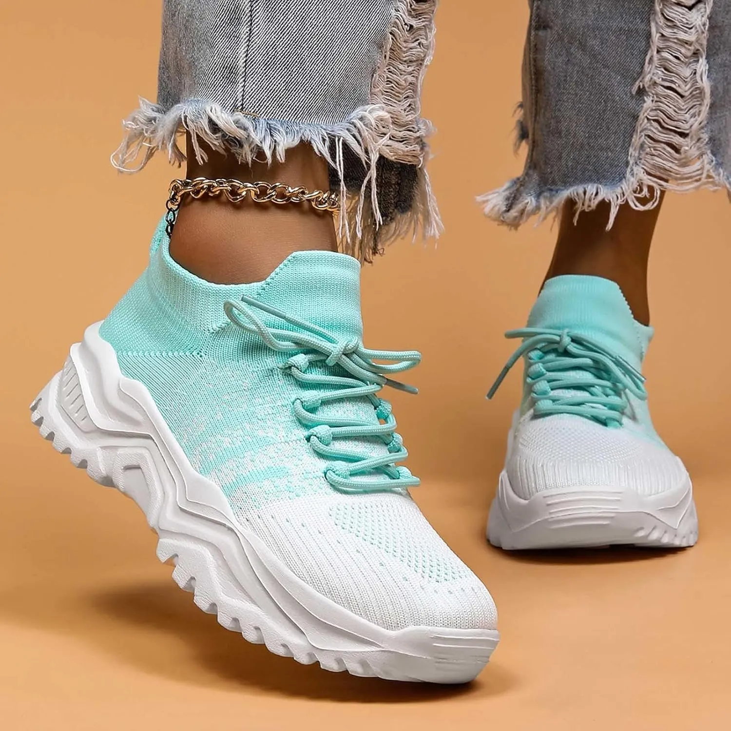 Women's Solid Color Fashion Four Season Lace Up Sneakers Solid Color Flying Woven Running Shoes Womens Rave Shoes