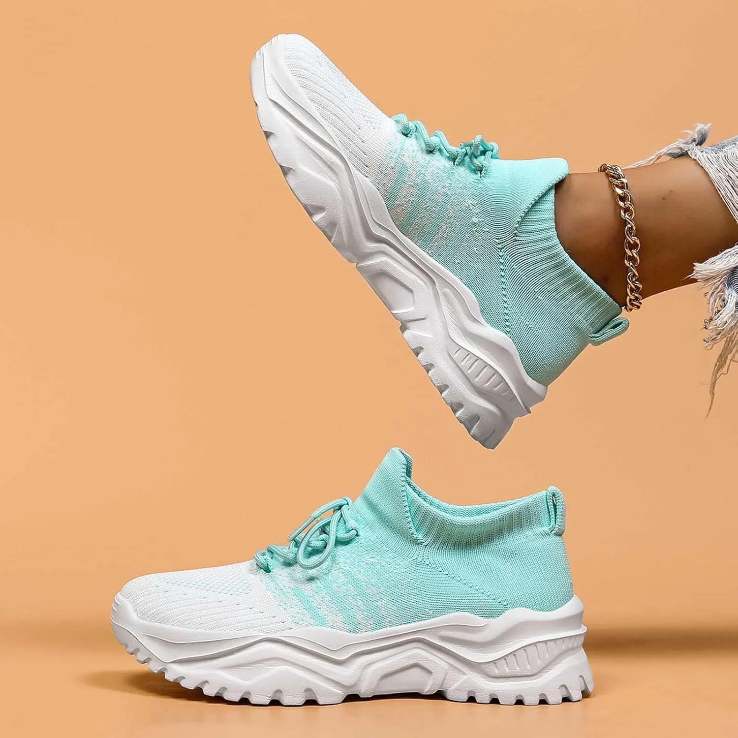 Women's Solid Color Fashion Four Season Lace Up Sneakers Solid Color Flying Woven Running Shoes Womens Rave Shoes