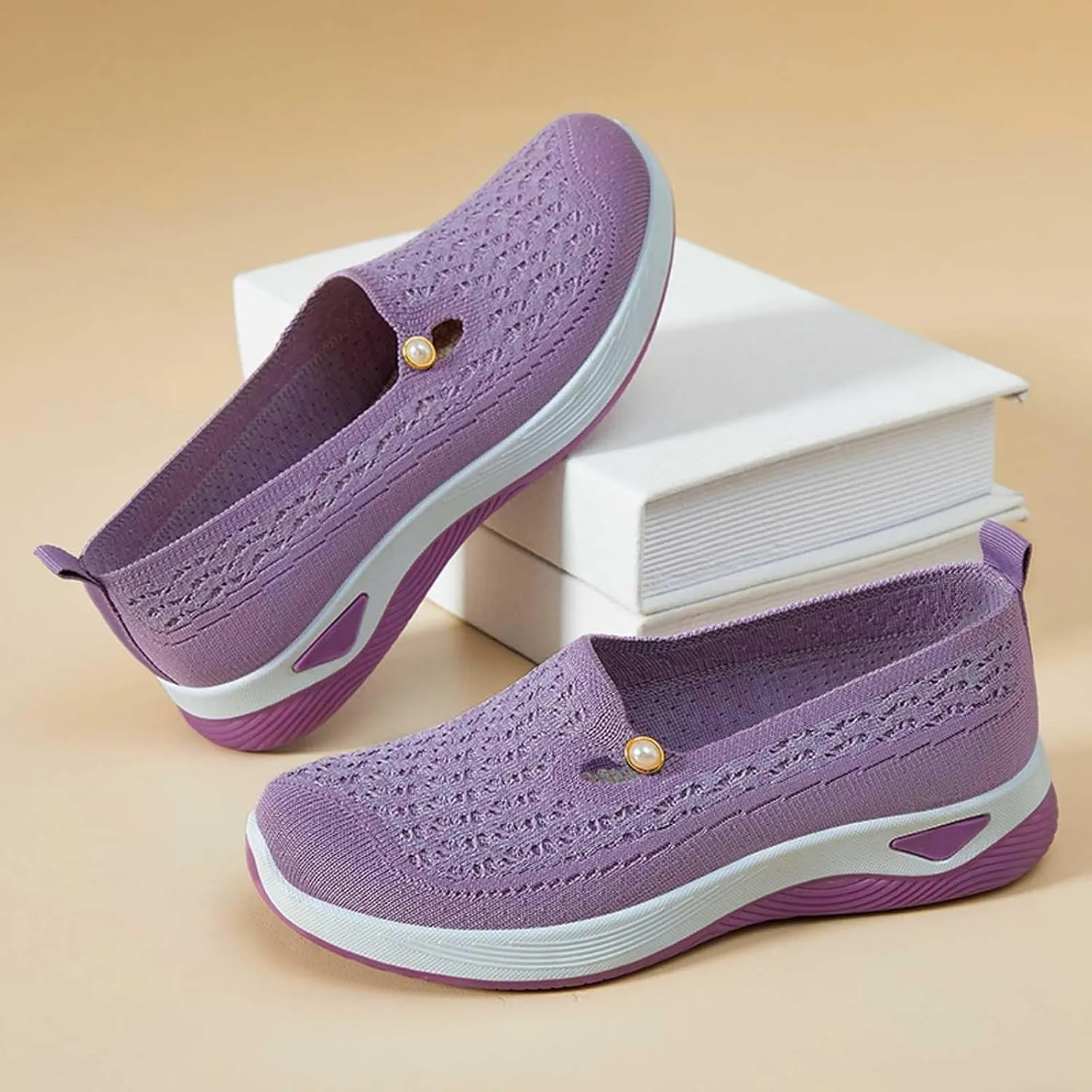 Women's Summer Fashion Net Breathable Casual Shoes Round Head Non Slip Slip On Casual Sports Shoes