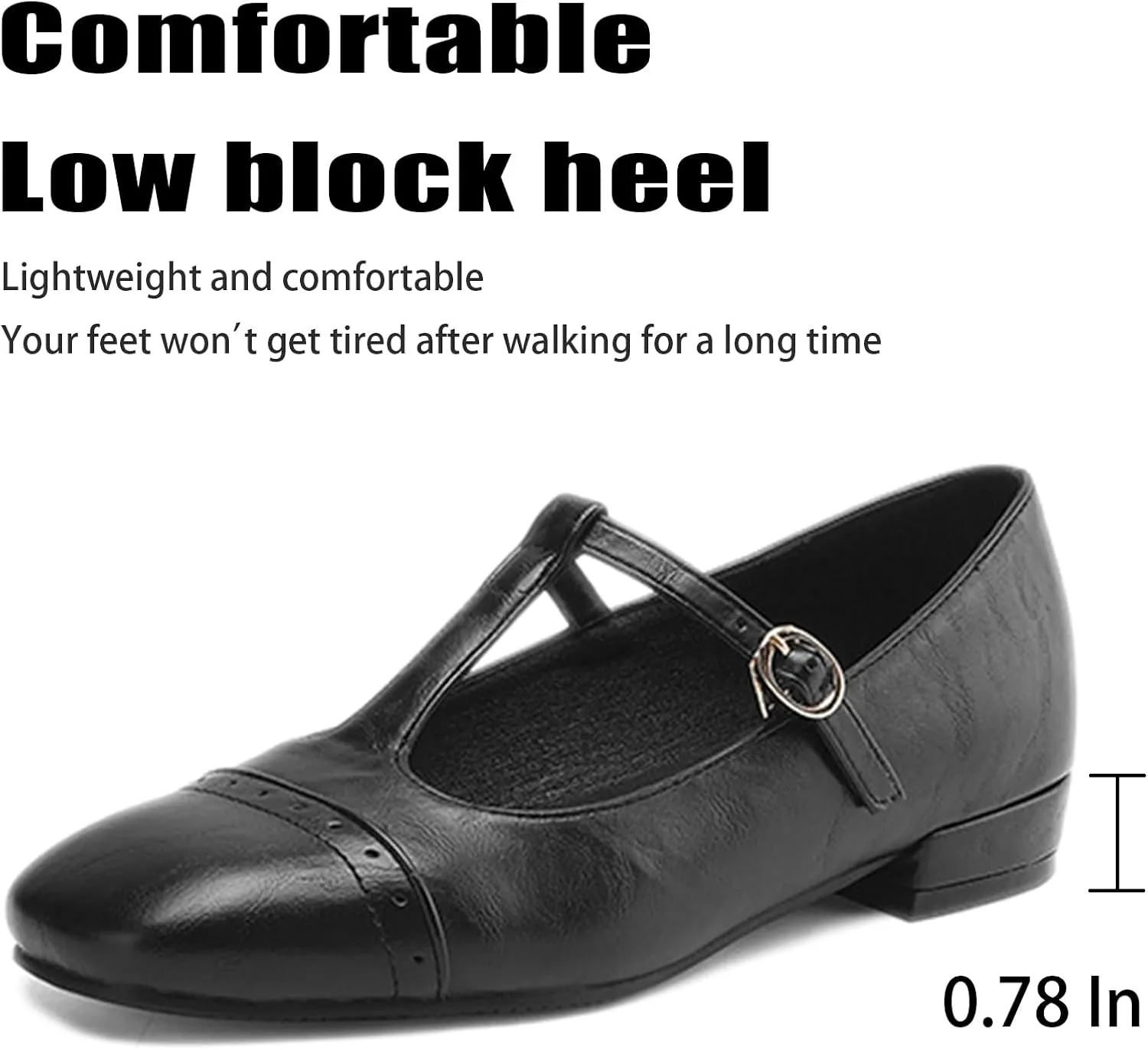 Women's T-Strap Square Toe Flat Mary Janes with Adjustable Ankle Strap Retro Gradient Leather Brogue Comfortable Soft Low Block Heel Slip On Ballerina Flats Prom Dress Casual Walking Shoes