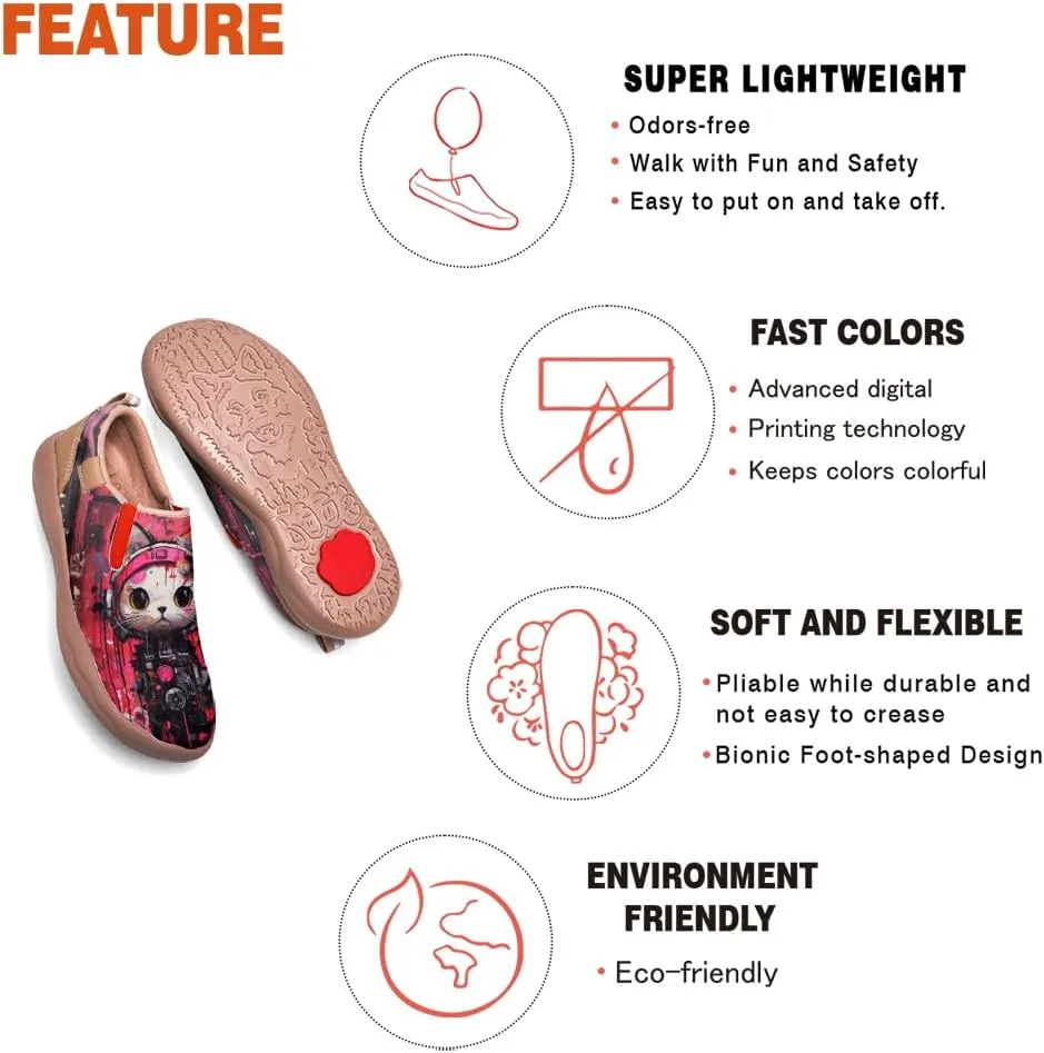 Women's Walking Shoes Travel Loafers - Casual Slip Ons Leather Painted Comfortable Lightweight Sneakers