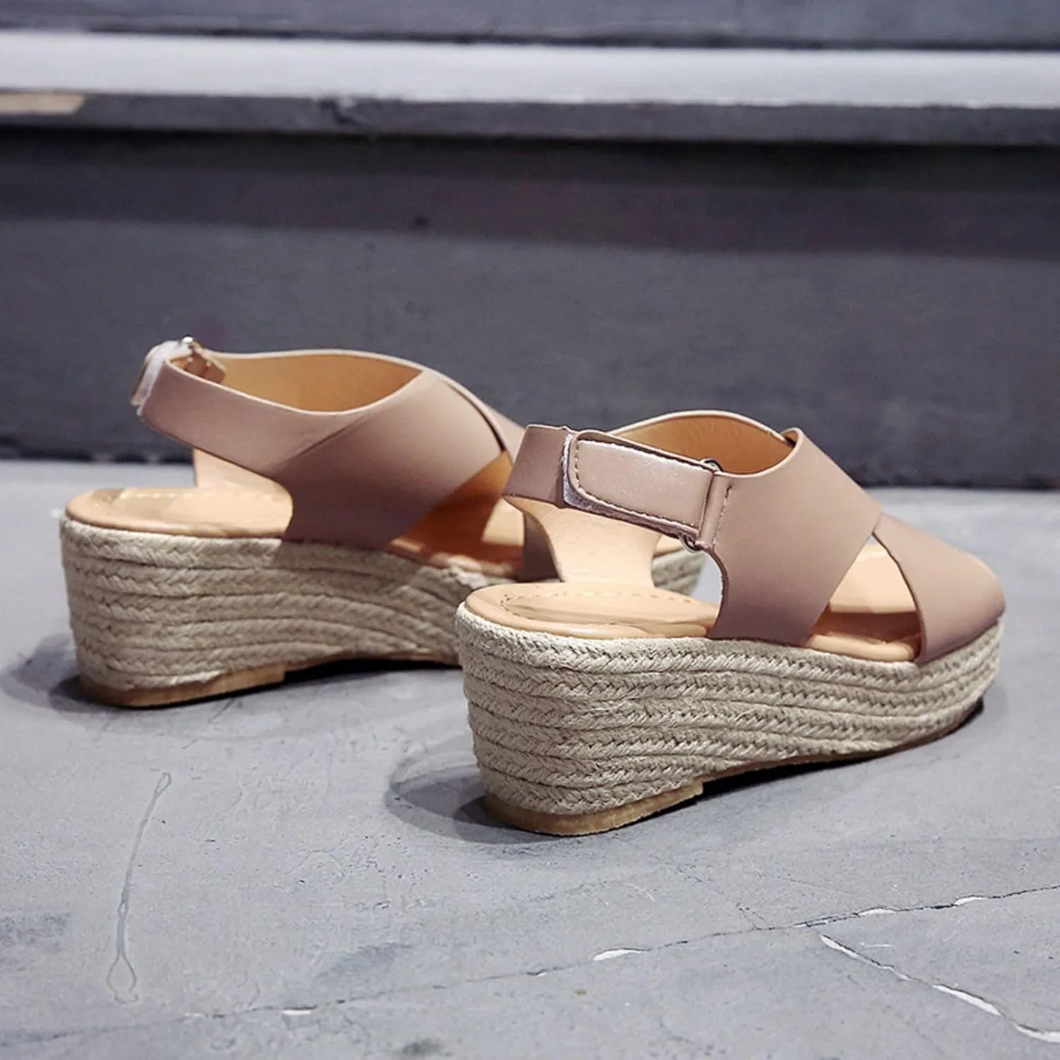 Women's Wedge Sandals Dressy Casual Open Toe Sandals Espadrilles Platform Comfortable Sandal Ankle Strap Buckle Outdoor Shoes Suitable for Work Beach Summer Shoes