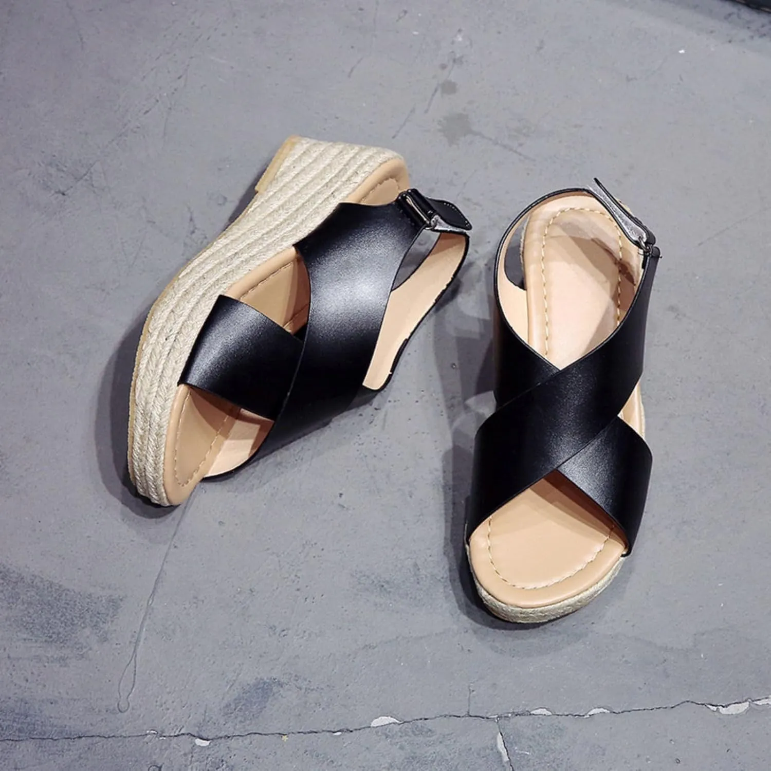 Women's Wedge Sandals Dressy Casual Open Toe Sandals Espadrilles Platform Comfortable Sandal Ankle Strap Buckle Outdoor Shoes Suitable for Work Beach Summer Shoes