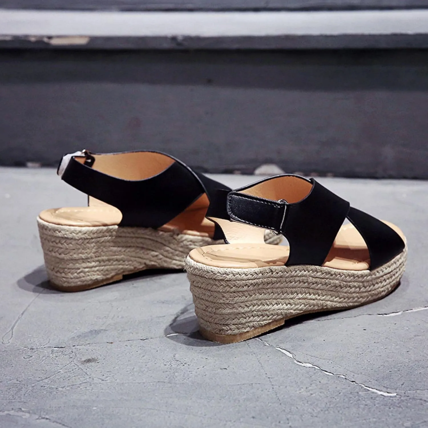 Women's Wedge Sandals Dressy Casual Open Toe Sandals Espadrilles Platform Comfortable Sandal Ankle Strap Buckle Outdoor Shoes Suitable for Work Beach Summer Shoes
