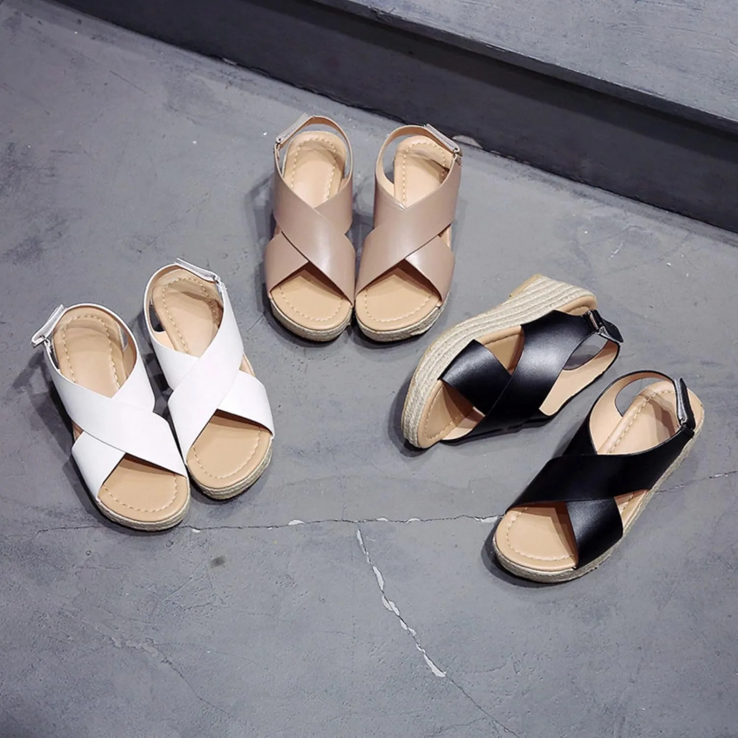 Women's Wedge Sandals Dressy Casual Open Toe Sandals Espadrilles Platform Comfortable Sandal Ankle Strap Buckle Outdoor Shoes Suitable for Work Beach Summer Shoes