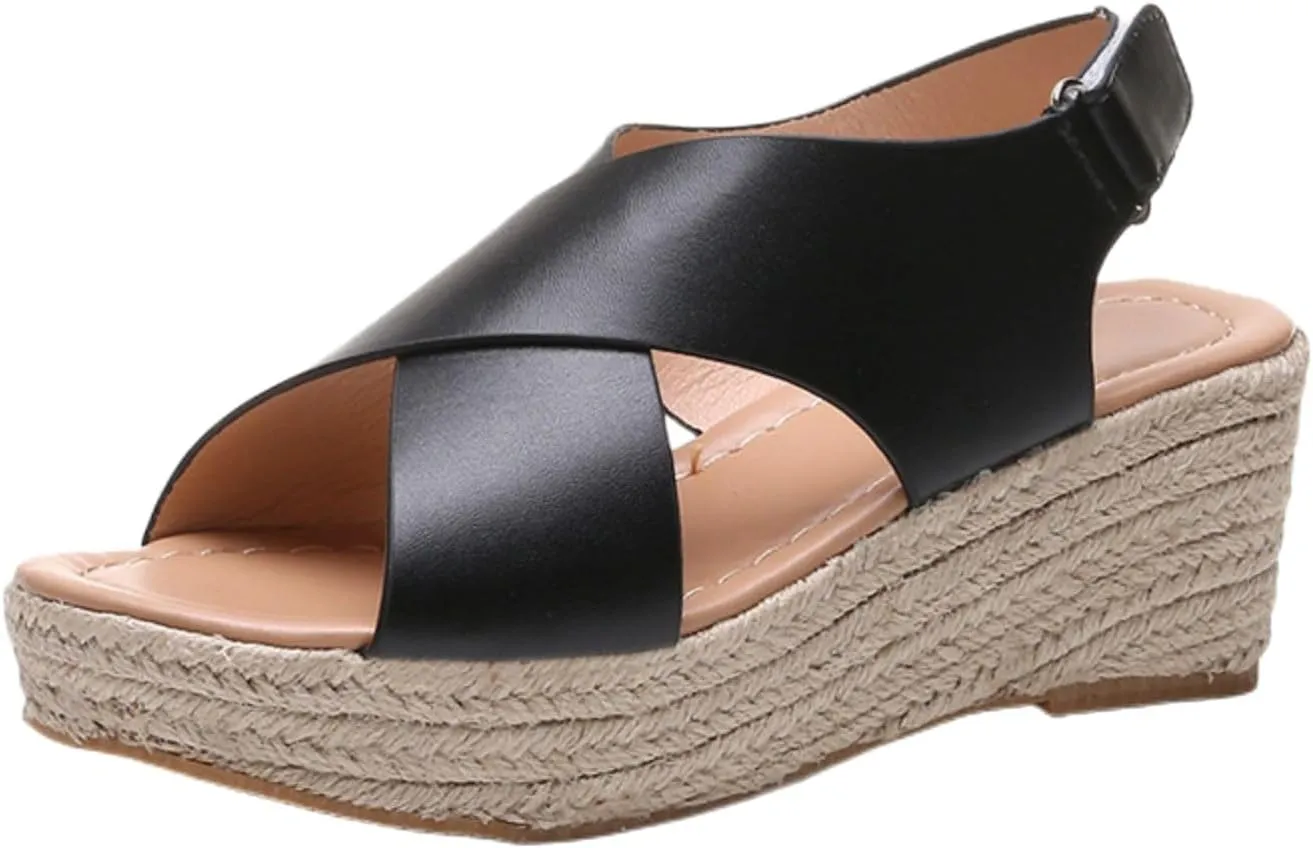 Women's Wedge Sandals Dressy Casual Open Toe Sandals Espadrilles Platform Comfortable Sandal Ankle Strap Buckle Outdoor Shoes Suitable for Work Beach Summer Shoes