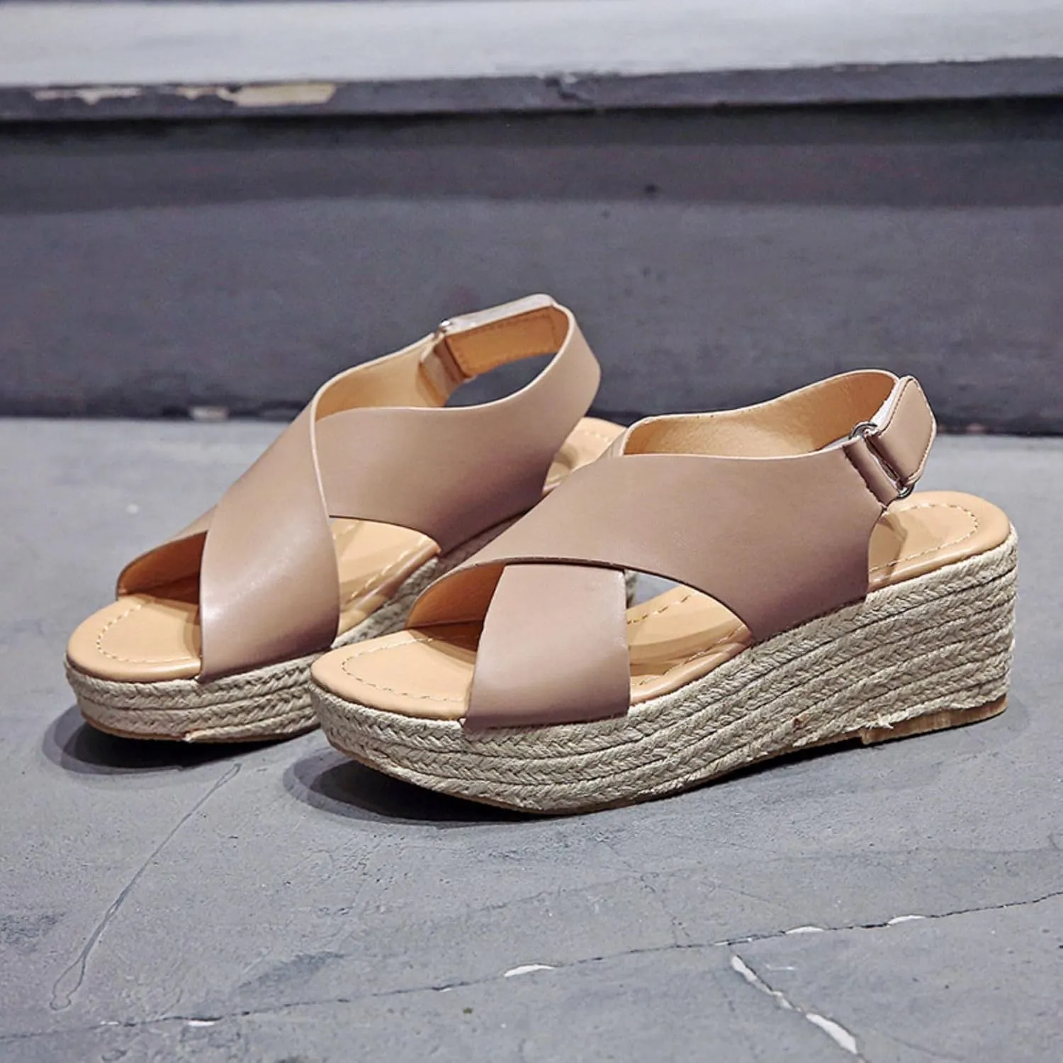 Women's Wedge Sandals Dressy Casual Open Toe Sandals Espadrilles Platform Comfortable Sandal Ankle Strap Buckle Outdoor Shoes Suitable for Work Beach Summer Shoes