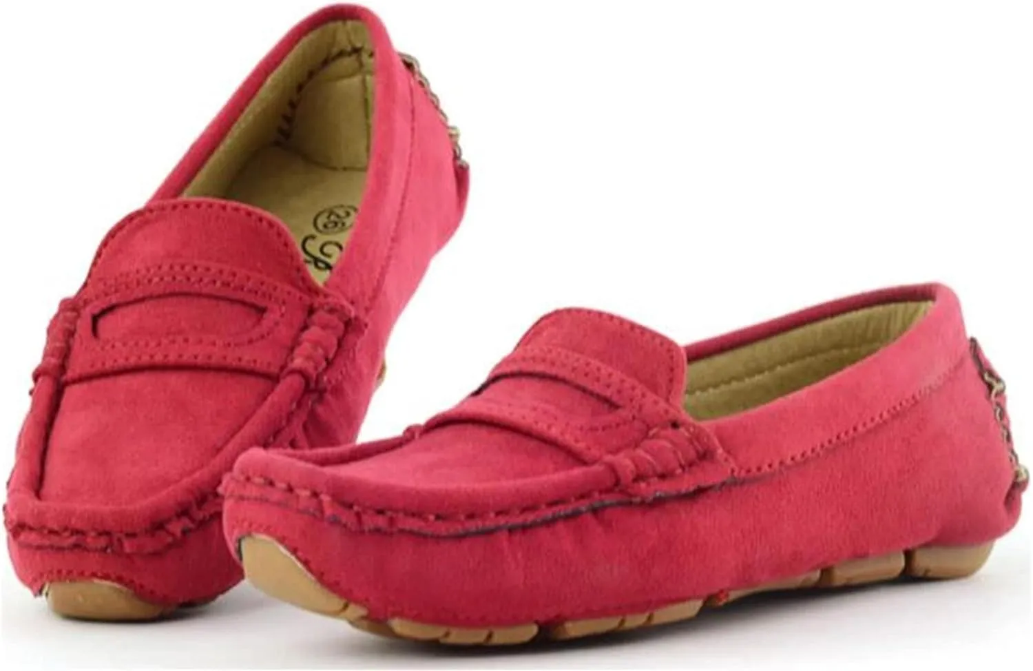 WUIWUIYU Boys Girls Casual Slip-ons Suede Penny Loafers Moccasins Shoes