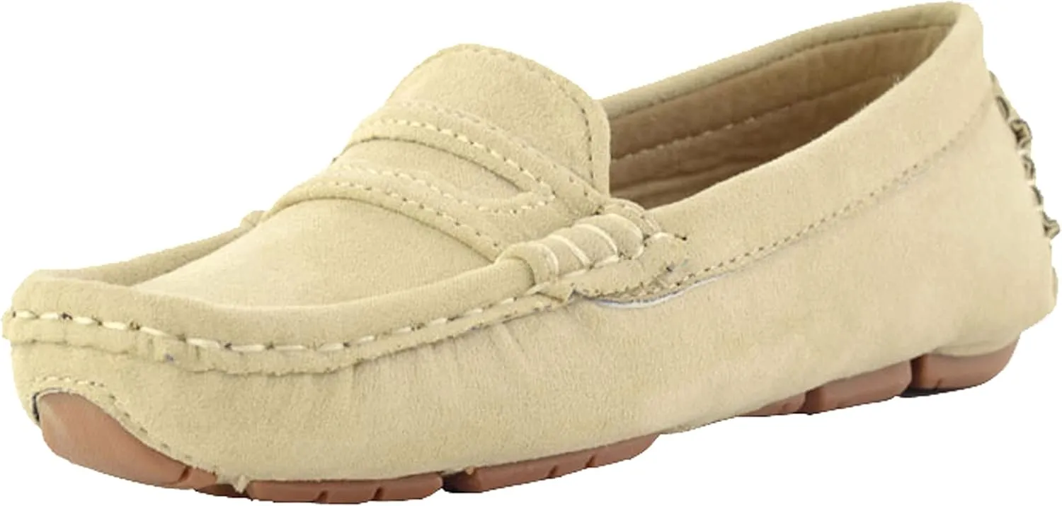 WUIWUIYU Boys Girls Casual Slip-ons Suede Penny Loafers Moccasins Shoes