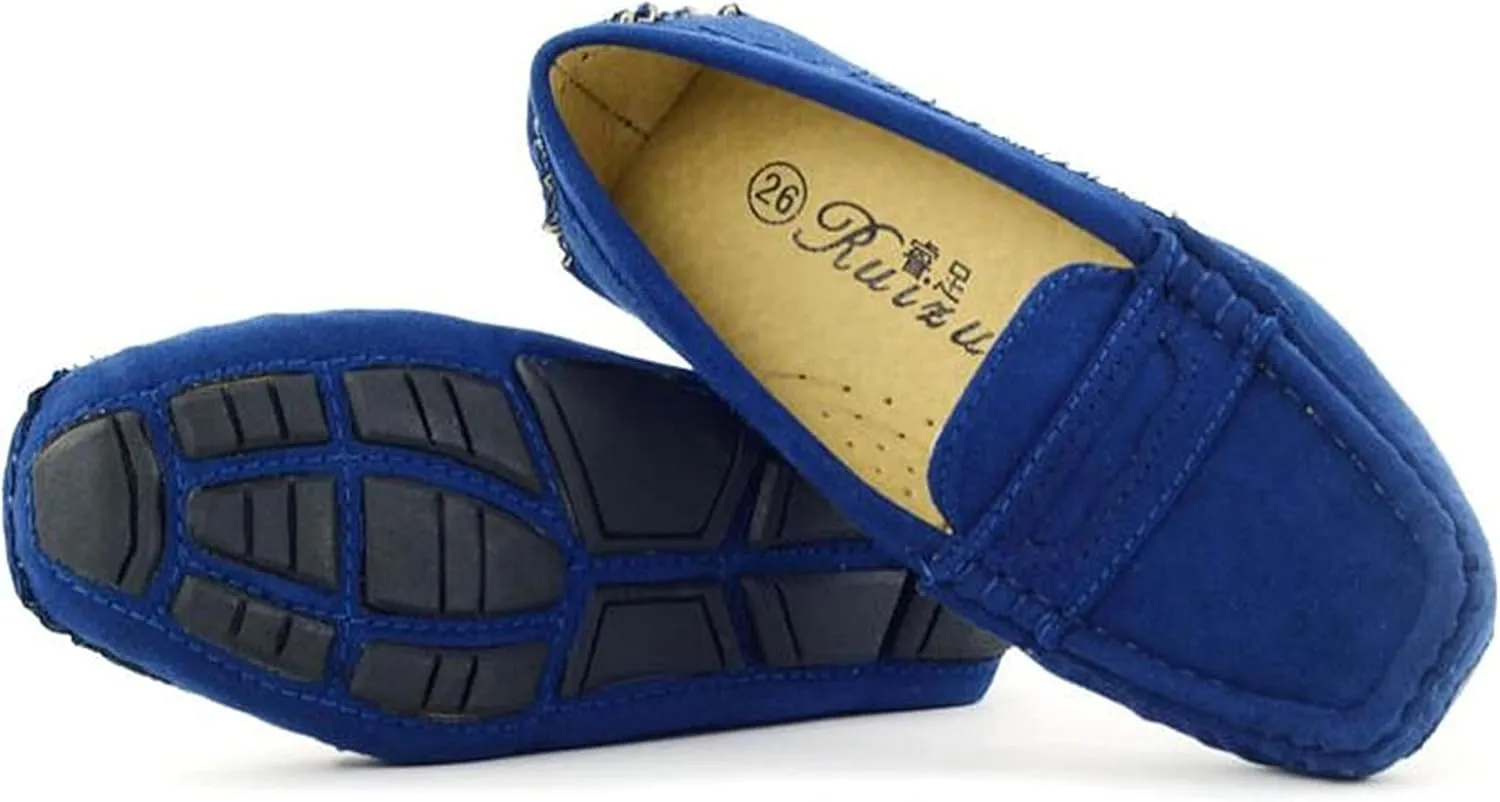 WUIWUIYU Boys Girls Casual Slip-ons Suede Penny Loafers Moccasins Shoes